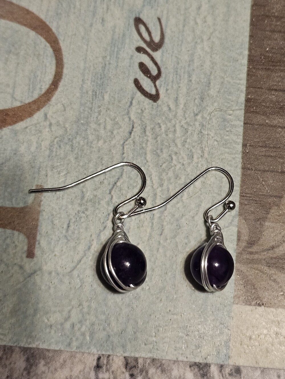 Sterling Silver Plated Amethyst Dangle Ball Earrings